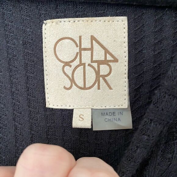 Chaser women’s black waffle long sleeve knit button cuff top - Picture 5 of 5